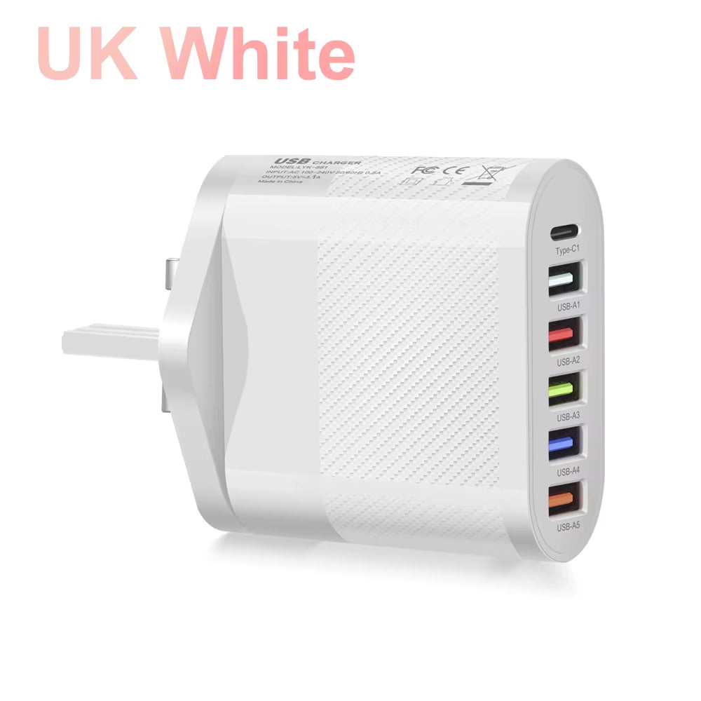 6 Ports USB Type C Charger PD Fast Charging Adapter Quick Charge3.0 for Iphone Samsung Xiaomi Huawei Phone Wall Charger Plug #3