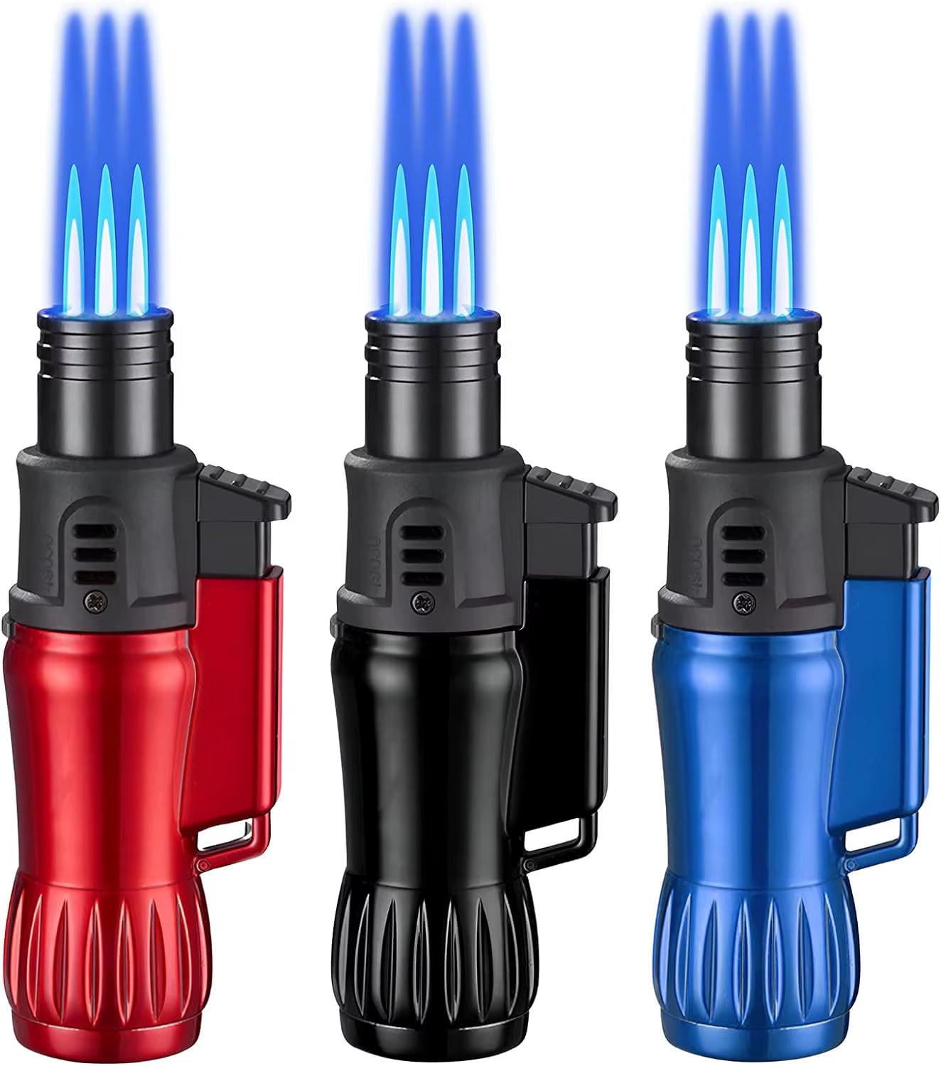 3Pcs Jet Flame Torch Lighter Windproof Design Refillable Butane Gas, Jet Triple Flame for Outdoor Indoor Gifts(Without Butane)
