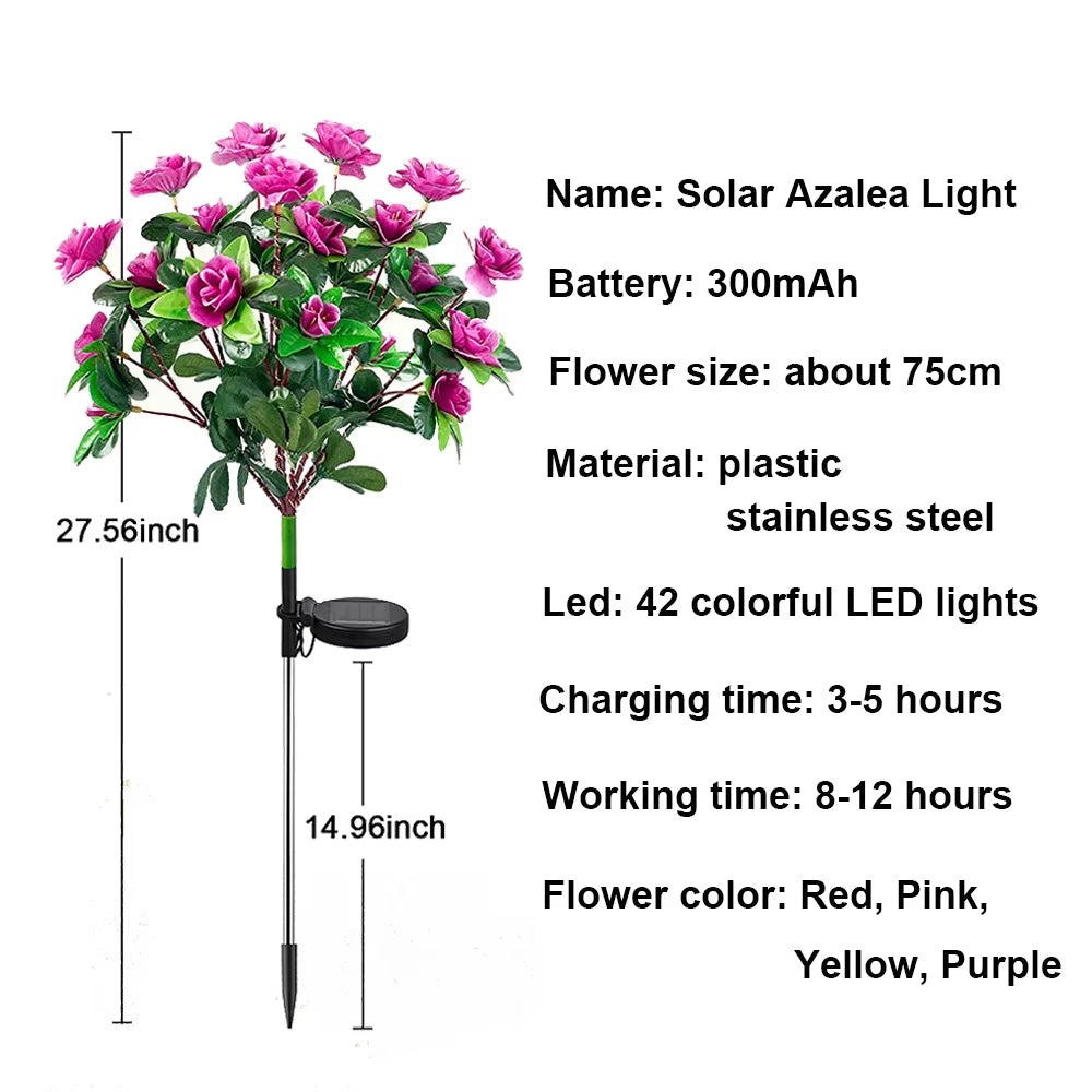 LED Azalea Solar Flowers Lights Solar Garden Lights Outdoor Decorative IP65 Waterproof for Pathway Patio Lawn Backyard Gifts