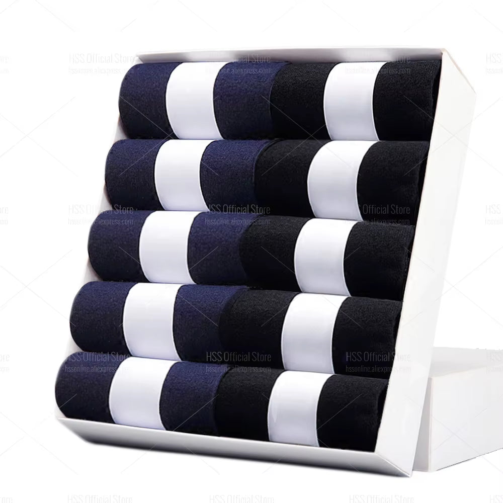 HSS 5/10 Pairs Men'S Cotton Blend Socks Black Business Men Socks Soft Breathable Summer Winter for Male Socks plus Size (6.5-14)