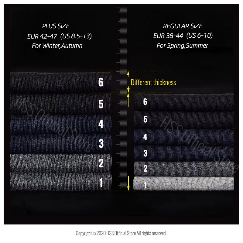 HSS 5/10 Pairs Men'S Cotton Blend Socks Black Business Men Socks Soft Breathable Summer Winter for Male Socks plus Size (6.5-14)