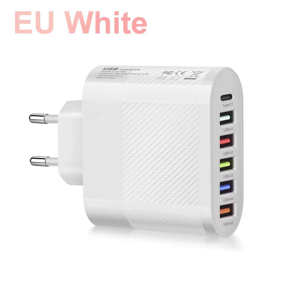 6 Ports USB Type C Charger PD Fast Charging Adapter Quick Charge3.0 for Iphone Samsung Xiaomi Huawei Phone Wall Charger Plug #3