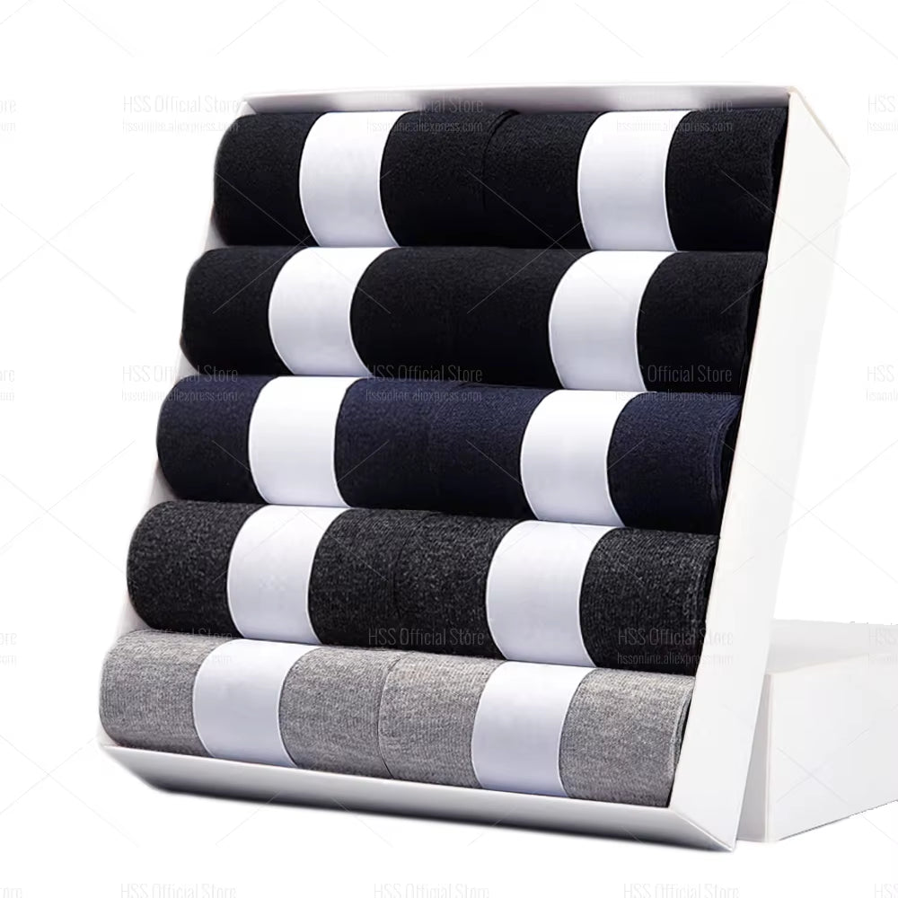 HSS 5/10 Pairs Men'S Cotton Blend Socks Black Business Men Socks Soft Breathable Summer Winter for Male Socks plus Size (6.5-14)
