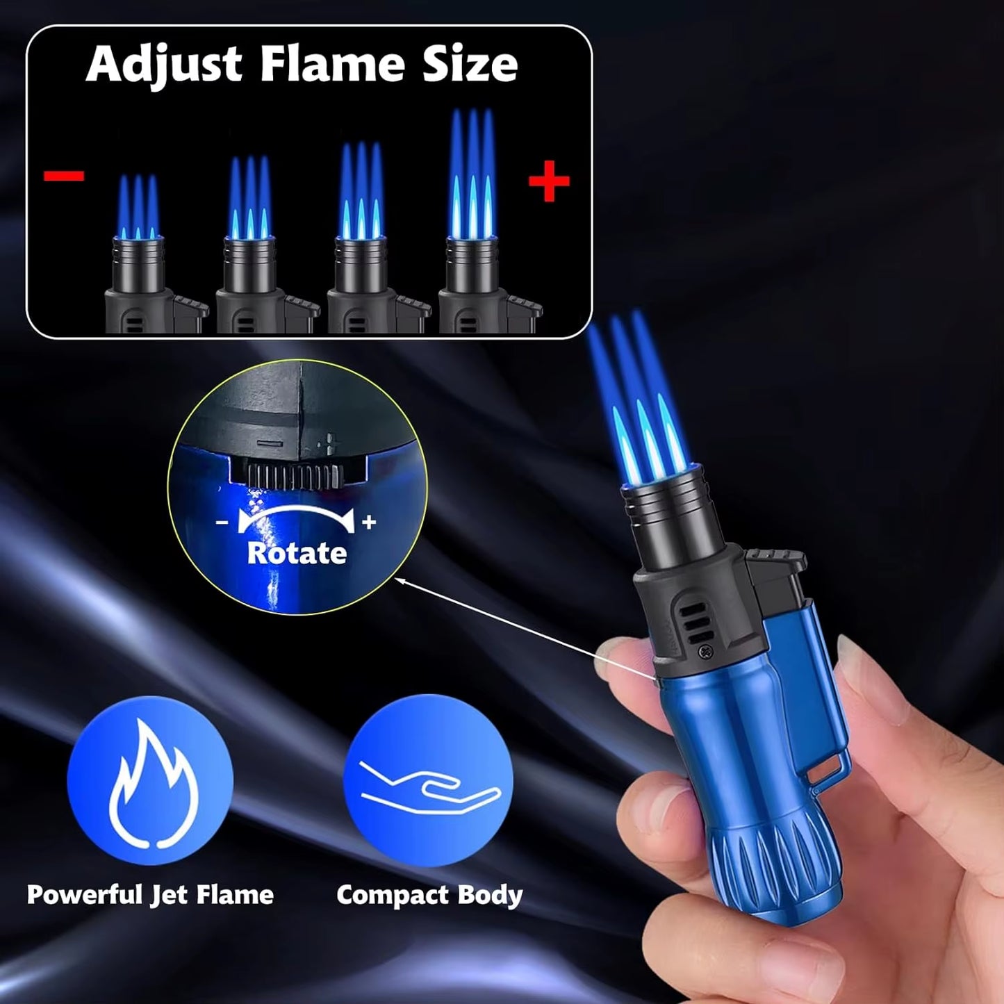 3Pcs Jet Flame Torch Lighter Windproof Design Refillable Butane Gas, Jet Triple Flame for Outdoor Indoor Gifts(Without Butane)