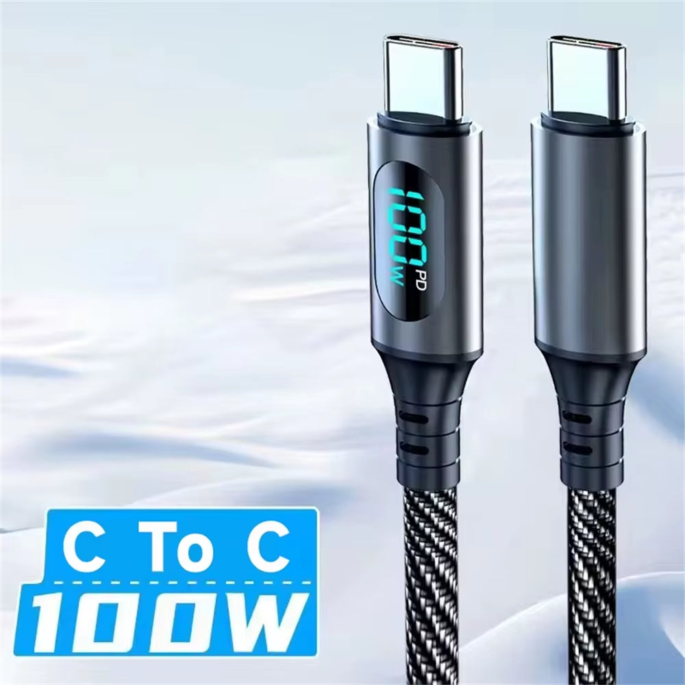 NNBILI 6A 120W USBA to Type C Super Fast Charge Cable Nylon Data Cord for Xiaomi POCO Samsung with Led Digital Display Cable