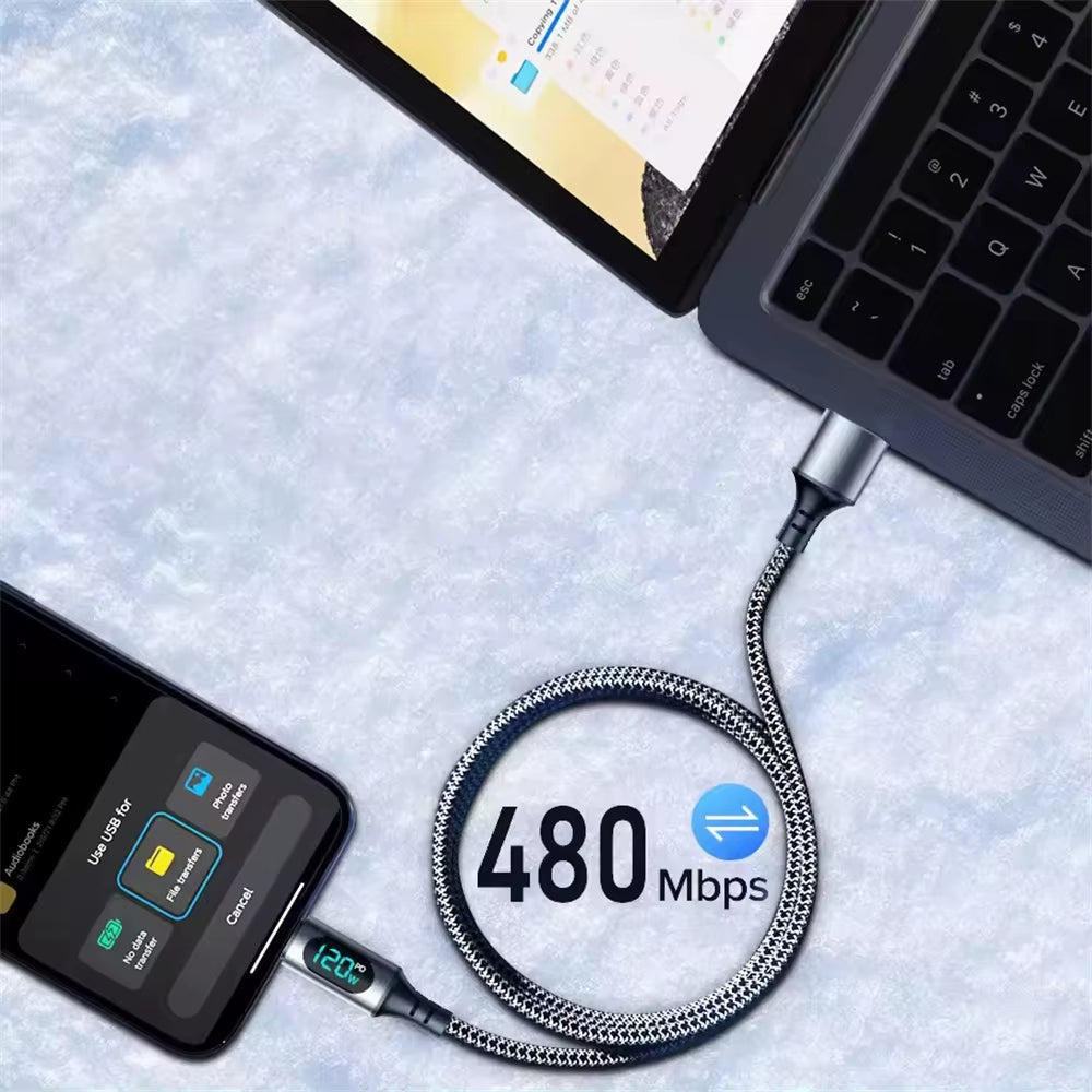 NNBILI 6A 120W USBA to Type C Super Fast Charge Cable Nylon Data Cord for Xiaomi POCO Samsung with Led Digital Display Cable