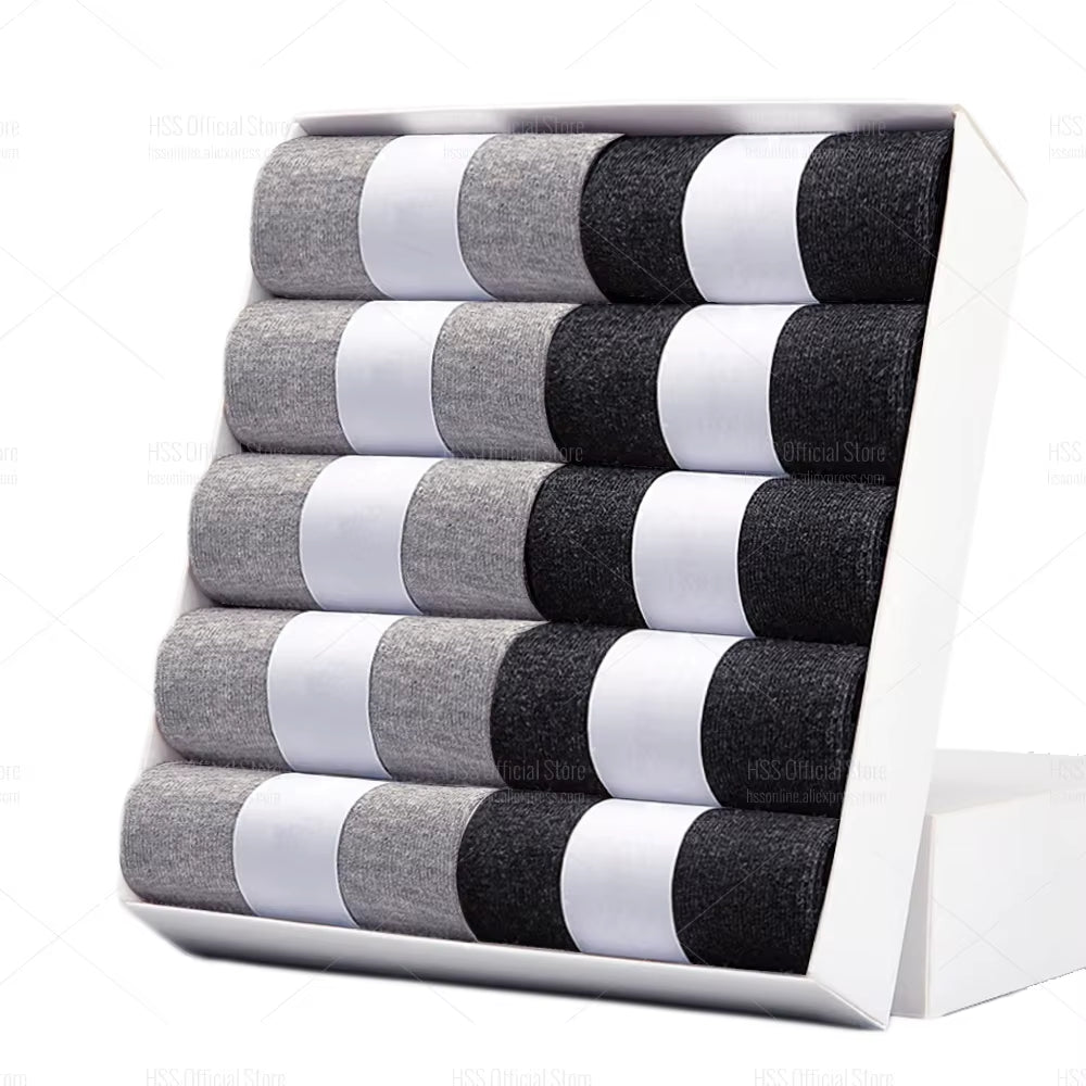 HSS 5/10 Pairs Men'S Cotton Blend Socks Black Business Men Socks Soft Breathable Summer Winter for Male Socks plus Size (6.5-14)