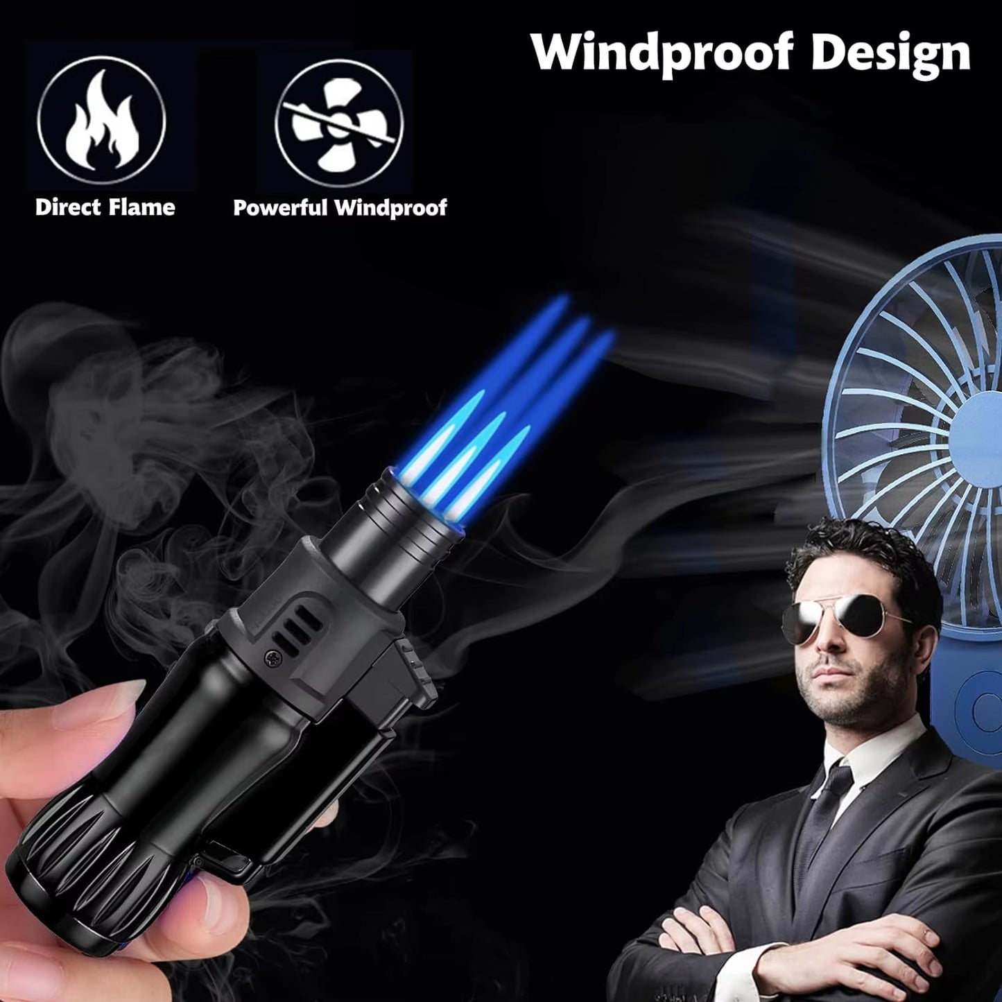 3Pcs Jet Flame Torch Lighter Windproof Design Refillable Butane Gas, Jet Triple Flame for Outdoor Indoor Gifts(Without Butane)