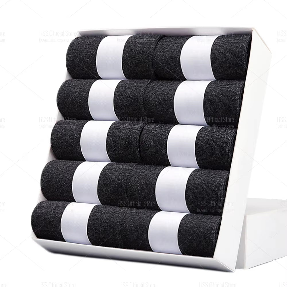 HSS 5/10 Pairs Men'S Cotton Blend Socks Black Business Men Socks Soft Breathable Summer Winter for Male Socks plus Size (6.5-14)