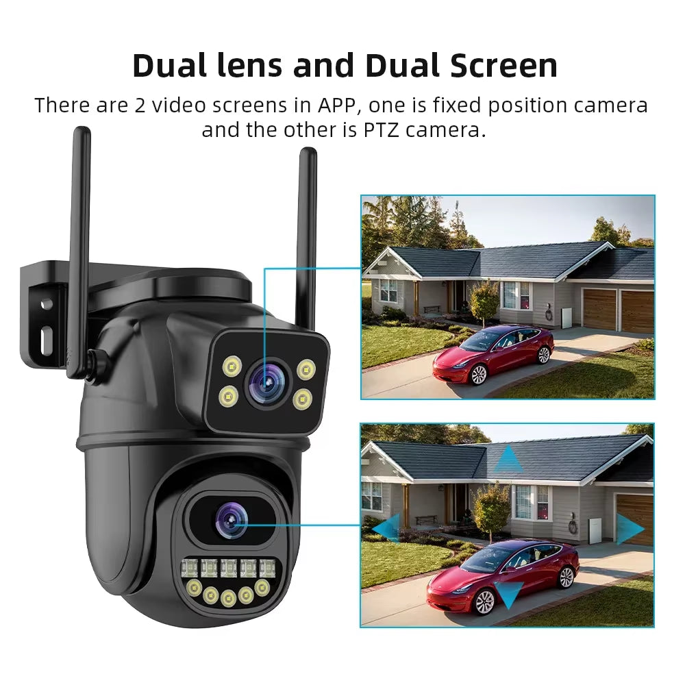 4K 8MP Wifi Surveillance Camera, Dual Lens, 4X Digital Zoom, AI Human Detect, ONVIF, Outdoor Security PTZ IP Cameras