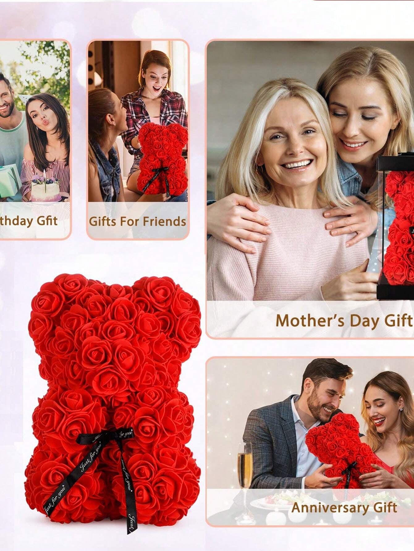 Eternal Rose Bear Valentine'S Day Gift PE Foam Flower Bear Creative Embrace Rose Bear, Table Decoration,Centerpieces,Artificial Flowers,Plastic Flowers