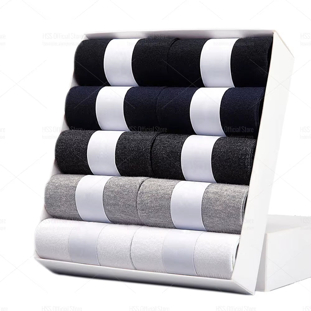 HSS 5/10 Pairs Men'S Cotton Blend Socks Black Business Men Socks Soft Breathable Summer Winter for Male Socks plus Size (6.5-14)
