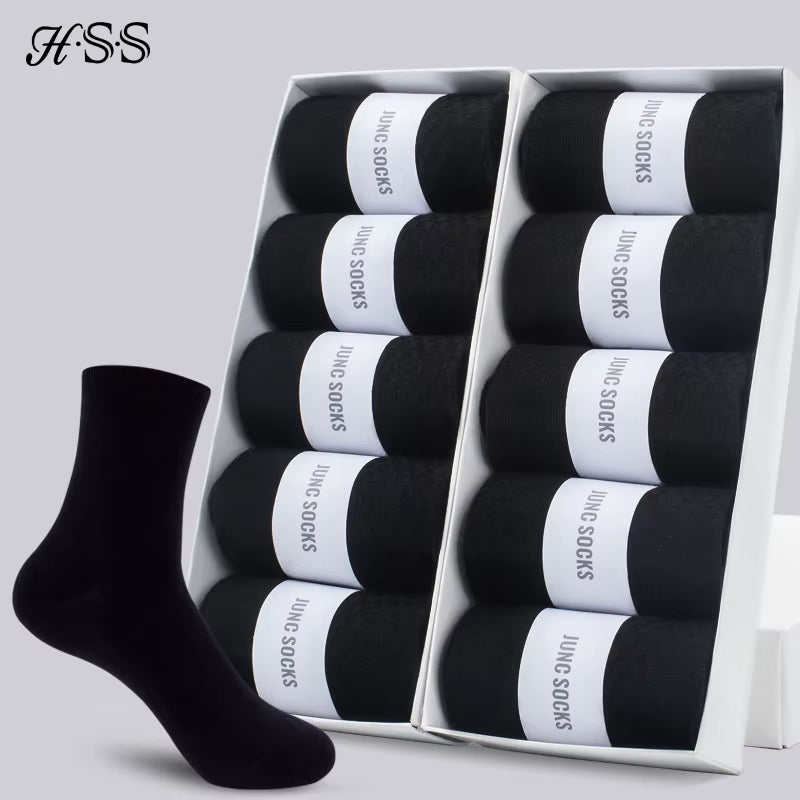 HSS 5/10 Pairs Men'S Cotton Blend Socks Black Business Men Socks Soft Breathable Summer Winter for Male Socks plus Size (6.5-14)