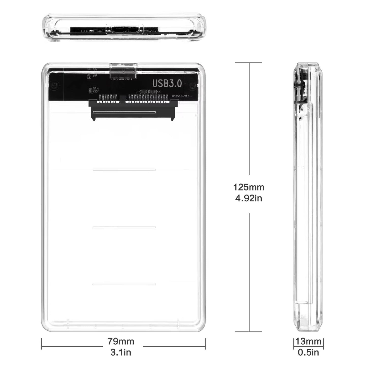USB 3.0/Type C HDD Enclosure 2.5 Inch SATA SSD External Hard Drive Case with 5Gbps Transfer Speed Clear Harddisk Boxs Tool-Free