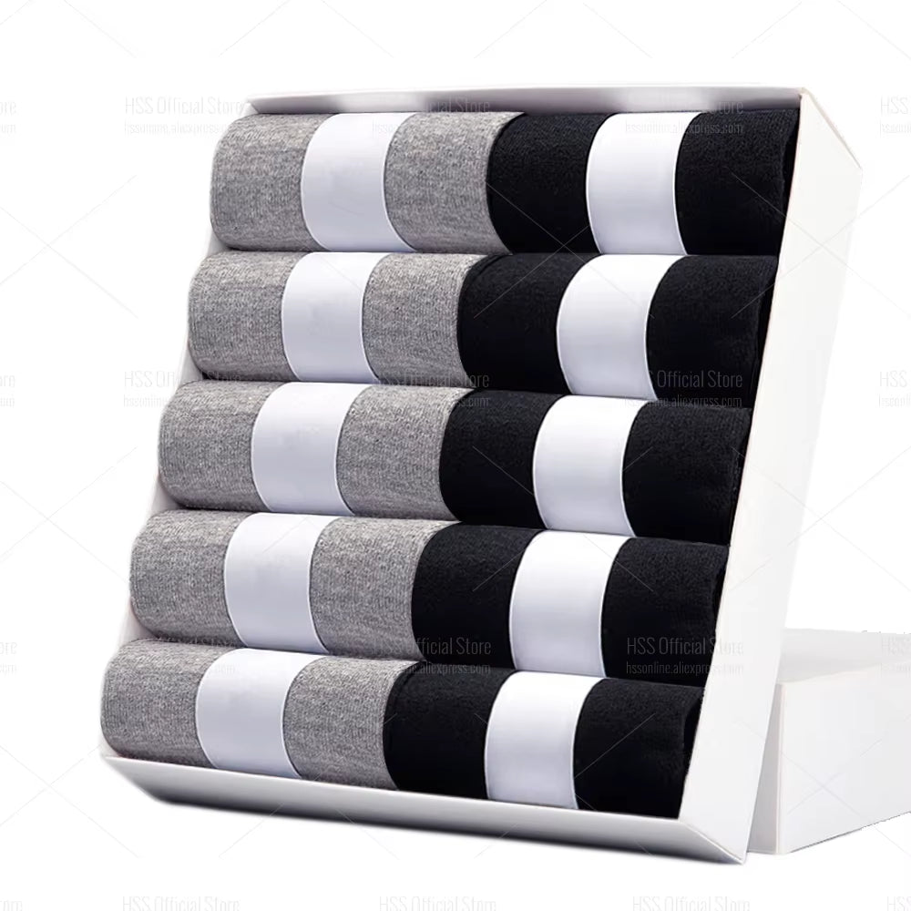 HSS 5/10 Pairs Men'S Cotton Blend Socks Black Business Men Socks Soft Breathable Summer Winter for Male Socks plus Size (6.5-14)