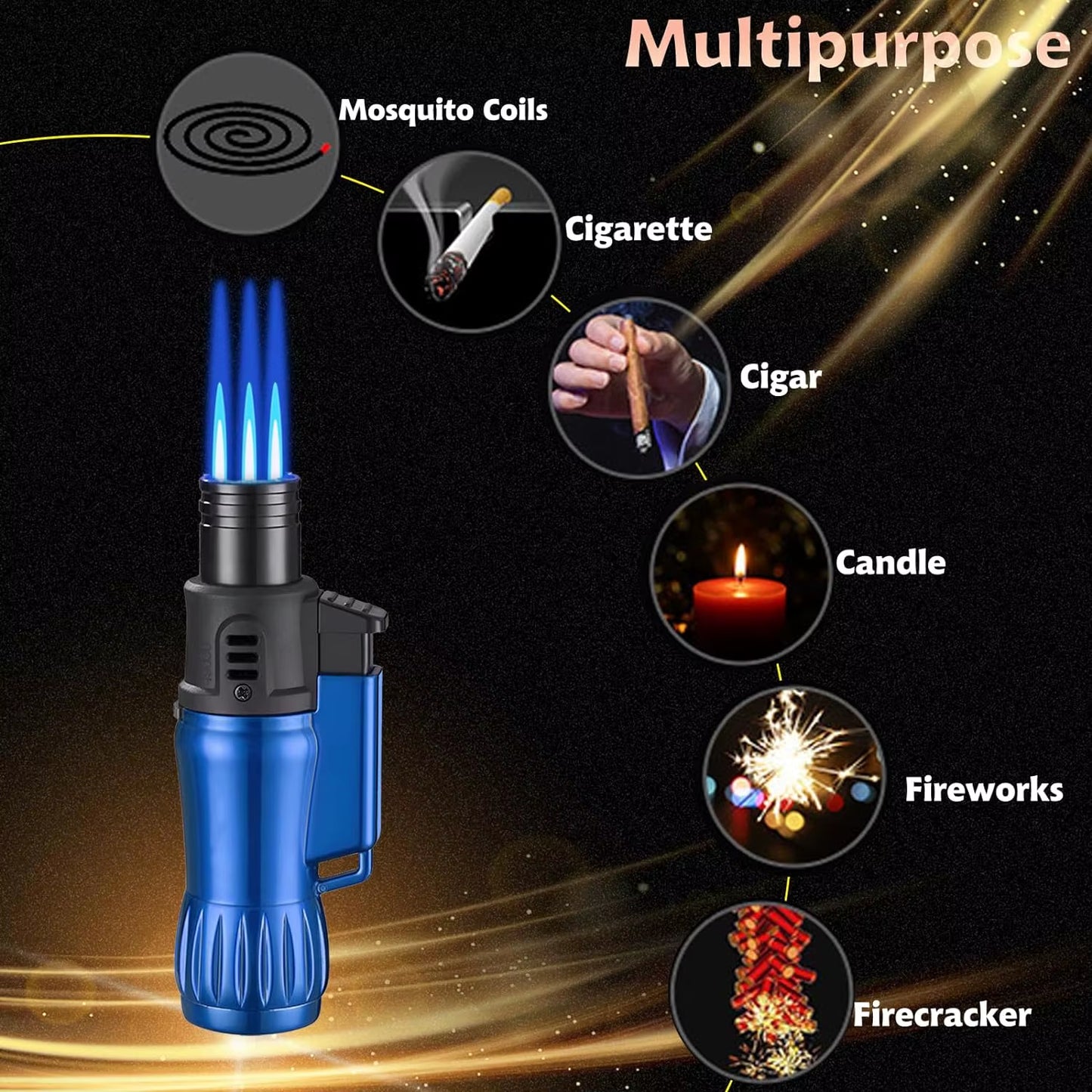 3Pcs Jet Flame Torch Lighter Windproof Design Refillable Butane Gas, Jet Triple Flame for Outdoor Indoor Gifts(Without Butane)
