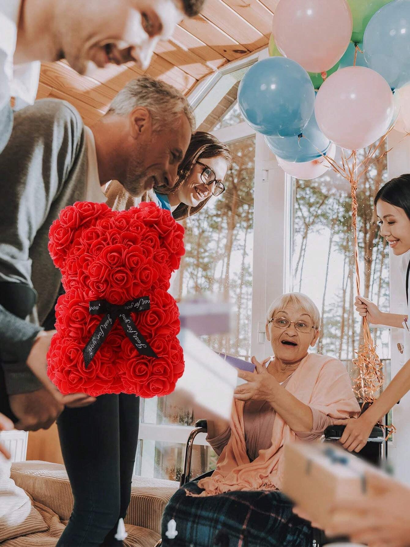 Eternal Rose Bear Valentine'S Day Gift PE Foam Flower Bear Creative Embrace Rose Bear, Table Decoration,Centerpieces,Artificial Flowers,Plastic Flowers