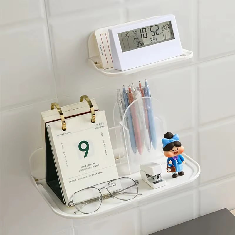 Folding Wall Mounted Shelf Saving Space Foldable Storage Rack Punch-Free Phone Holder Wifi Router Storage Tray Bathroomorganizer
