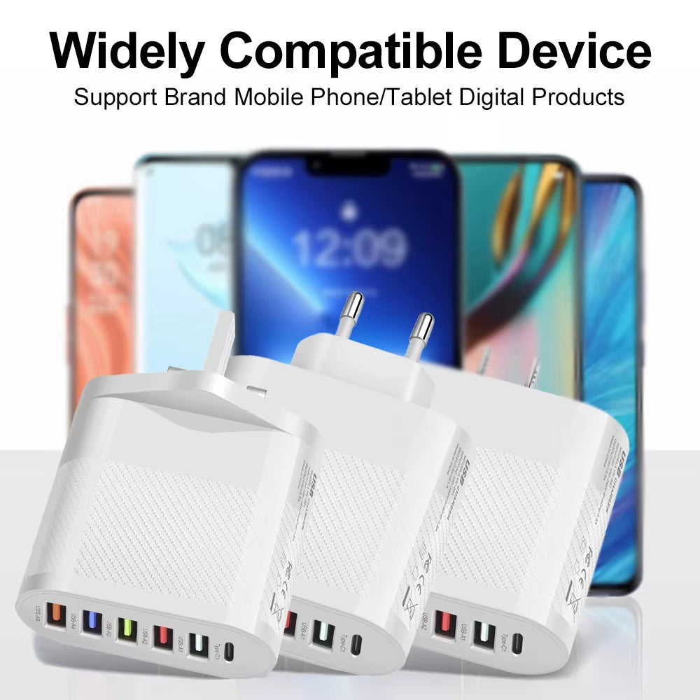 6 Ports USB Type C Charger PD Fast Charging Adapter Quick Charge3.0 for Iphone Samsung Xiaomi Huawei Phone Wall Charger Plug #3