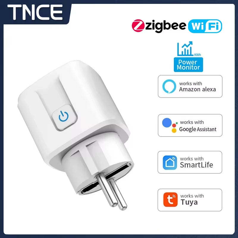 TNCE TUYA Smart Plug Wifi/Zigbee Socket EU 16A/20A with Power Monitor Timing Function Voice Control Works with Alexa Googlehome