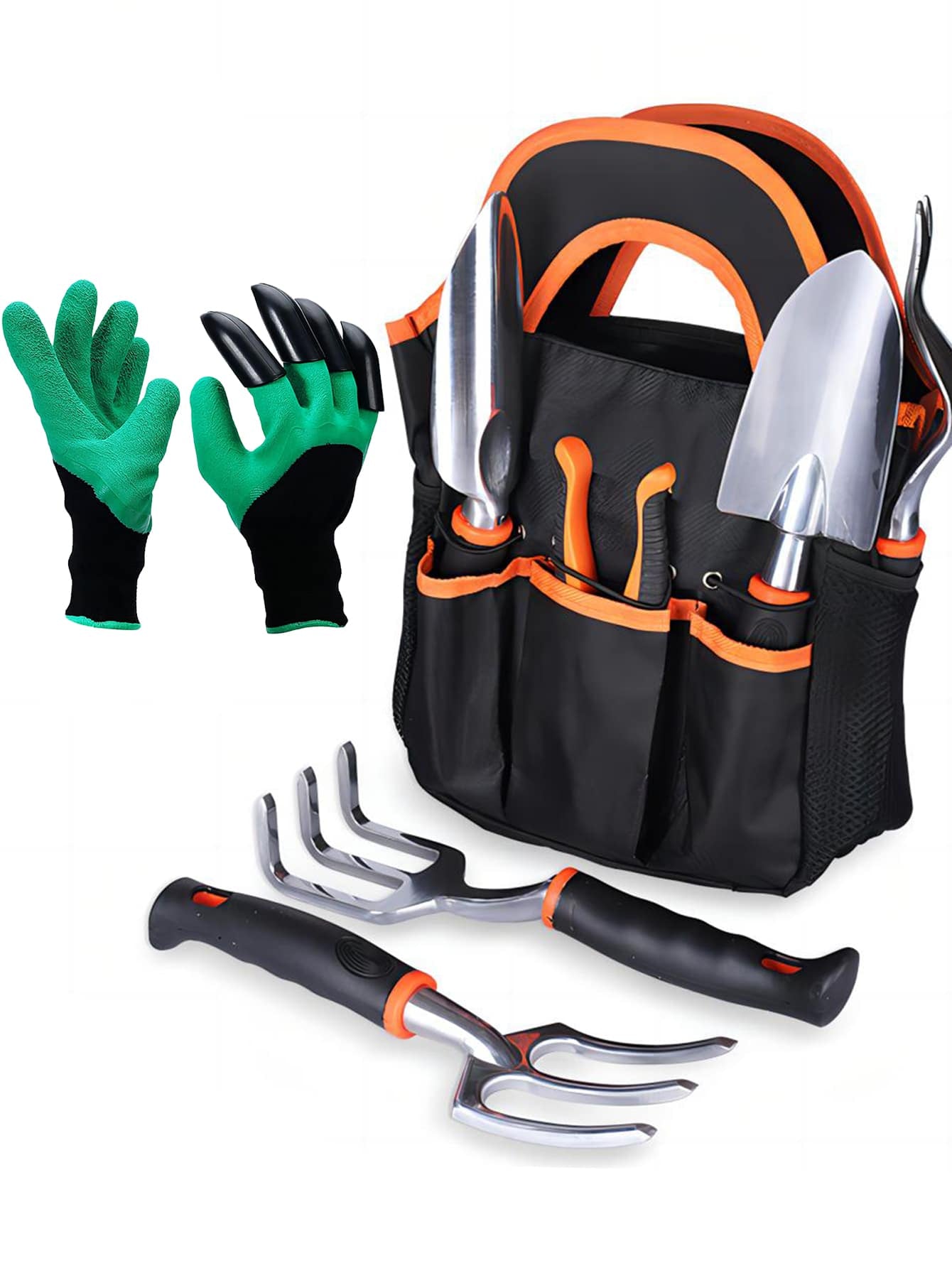 8Pcs/Set Stainless Steel Garden Tool Set with Silicone Dual-Color Handle, Suitable for Gardening/Outdoor Camping
