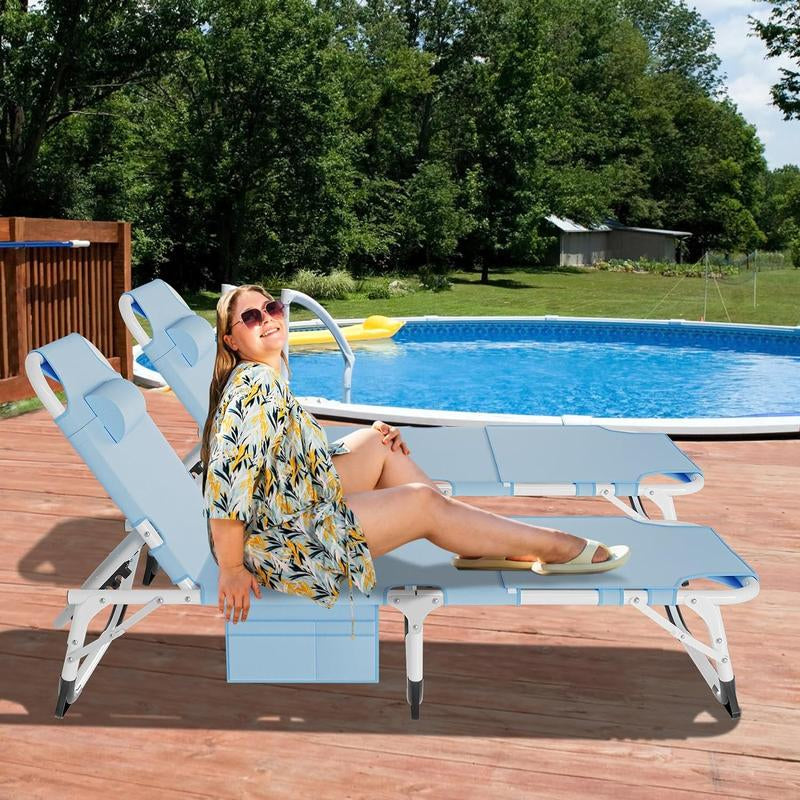 Docred Heavy Duty Tanning Chair with Face Hole, Adjustable 5-Position Recliner Detachable Pillow for Outside, Portable Lay Flat Beach Lounge Chair for Outdoor Sunbathing Beach Pool Lawn Camping