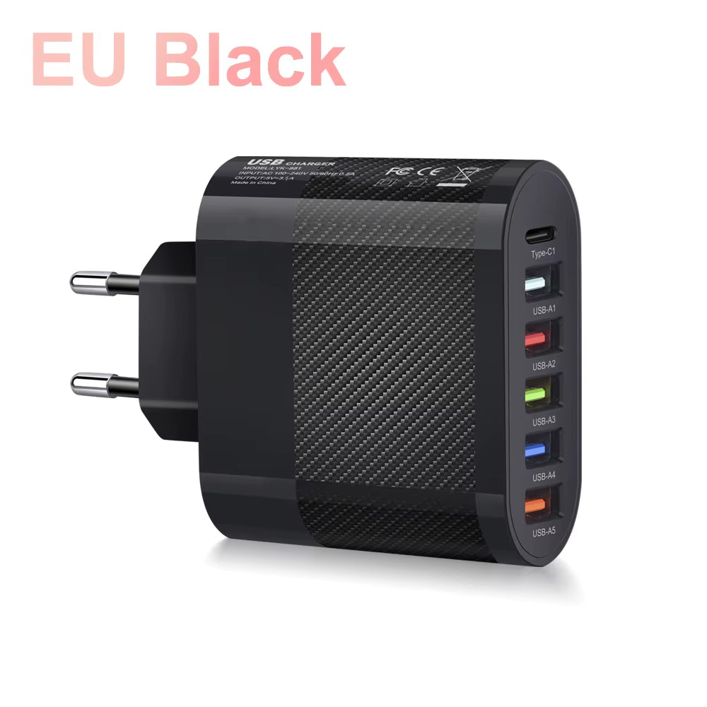 6 Ports USB Type C Charger PD Fast Charging Adapter Quick Charge3.0 for Iphone Samsung Xiaomi Huawei Phone Wall Charger Plug #3