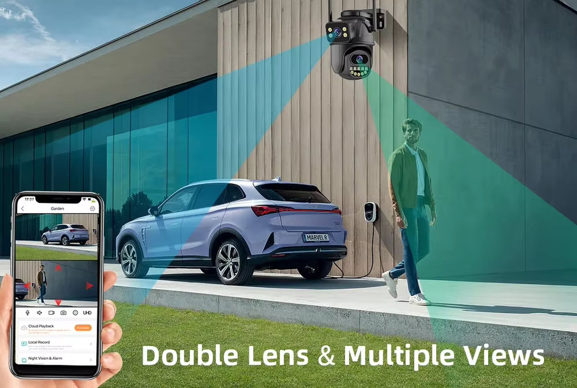 4K 8MP Wifi Surveillance Camera, Dual Lens, 4X Digital Zoom, AI Human Detect, ONVIF, Outdoor Security PTZ IP Cameras