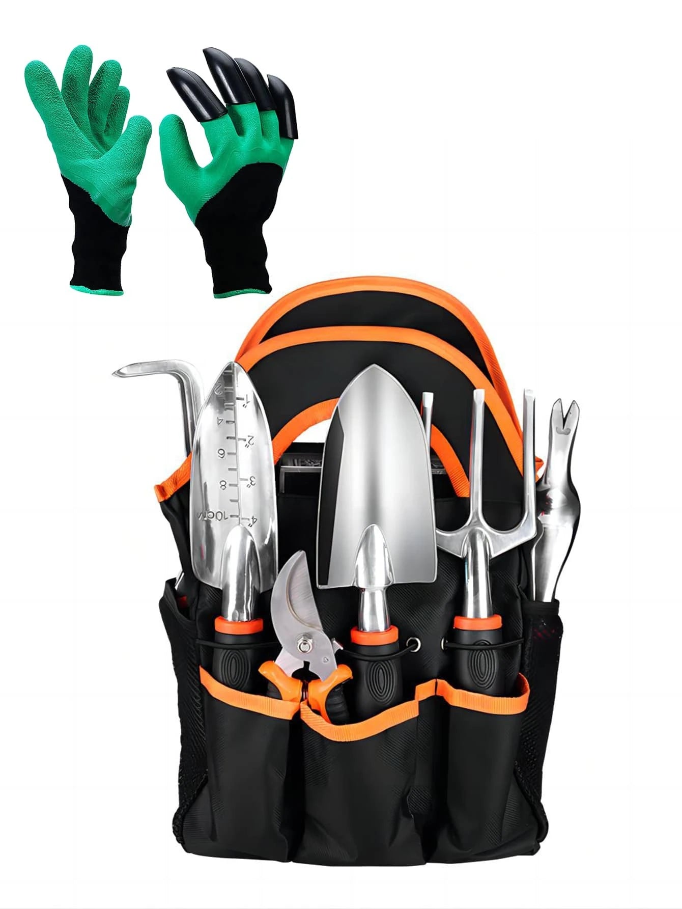 8Pcs/Set Stainless Steel Garden Tool Set with Silicone Dual-Color Handle, Suitable for Gardening/Outdoor Camping