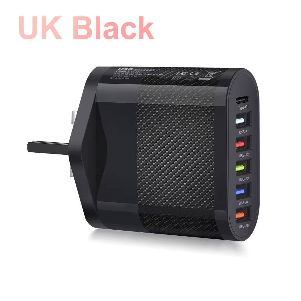 6 Ports USB Type C Charger PD Fast Charging Adapter Quick Charge3.0 for Iphone Samsung Xiaomi Huawei Phone Wall Charger Plug #3
