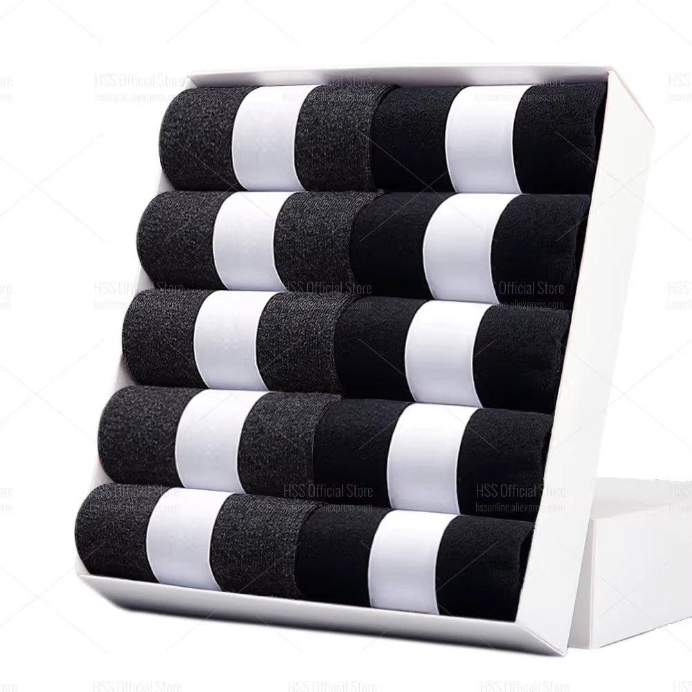 HSS 5/10 Pairs Men'S Cotton Blend Socks Black Business Men Socks Soft Breathable Summer Winter for Male Socks plus Size (6.5-14)