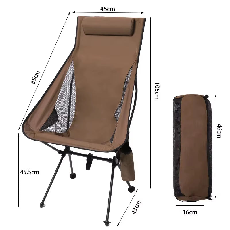 Portable Folding Camping Chair with Headrest, Lightweight Tourist Chairs, Aluminum Alloy, Fishing Chair, Outdoor Furniture
