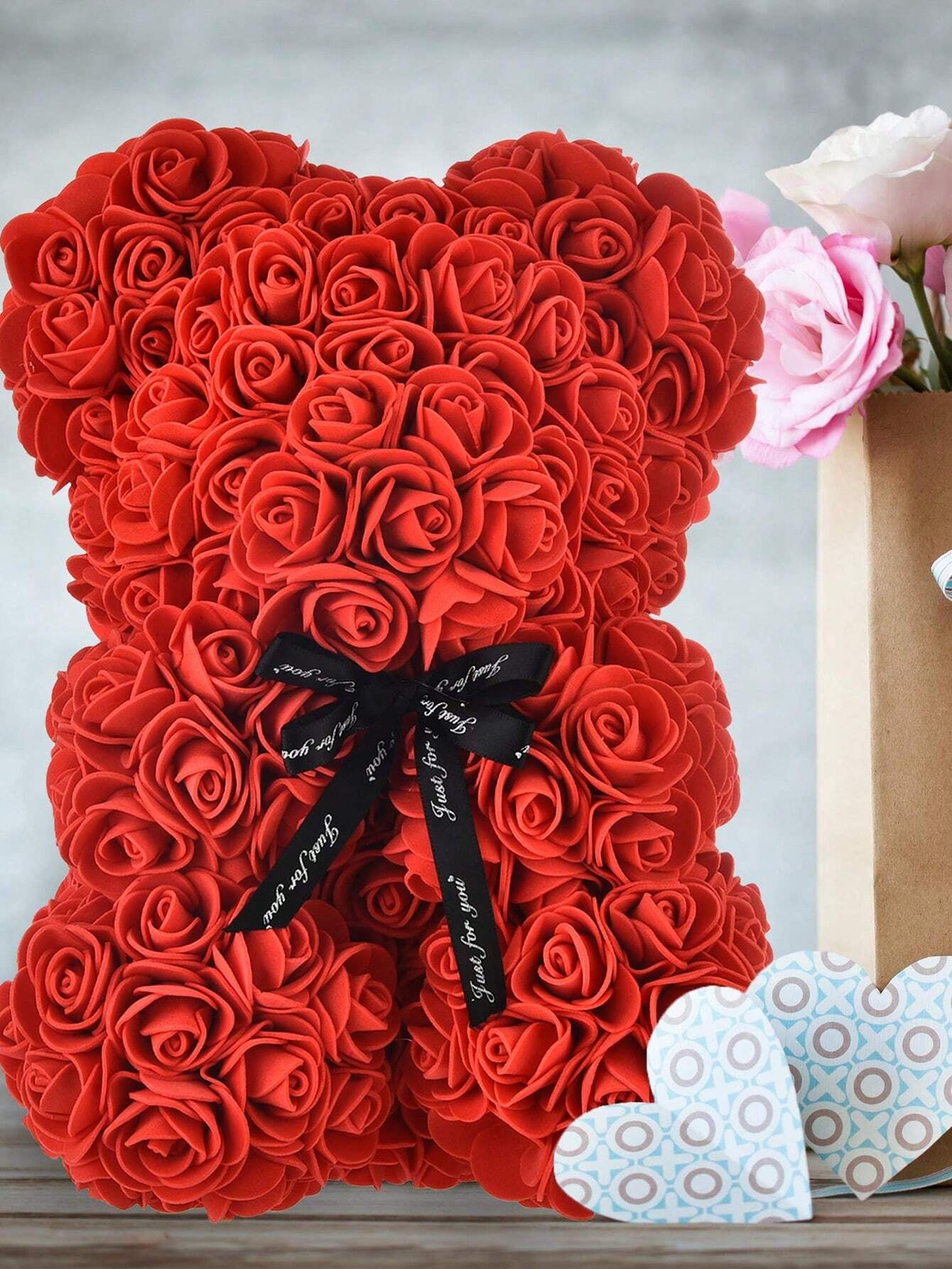 Eternal Rose Bear Valentine'S Day Gift PE Foam Flower Bear Creative Embrace Rose Bear, Table Decoration,Centerpieces,Artificial Flowers,Plastic Flowers