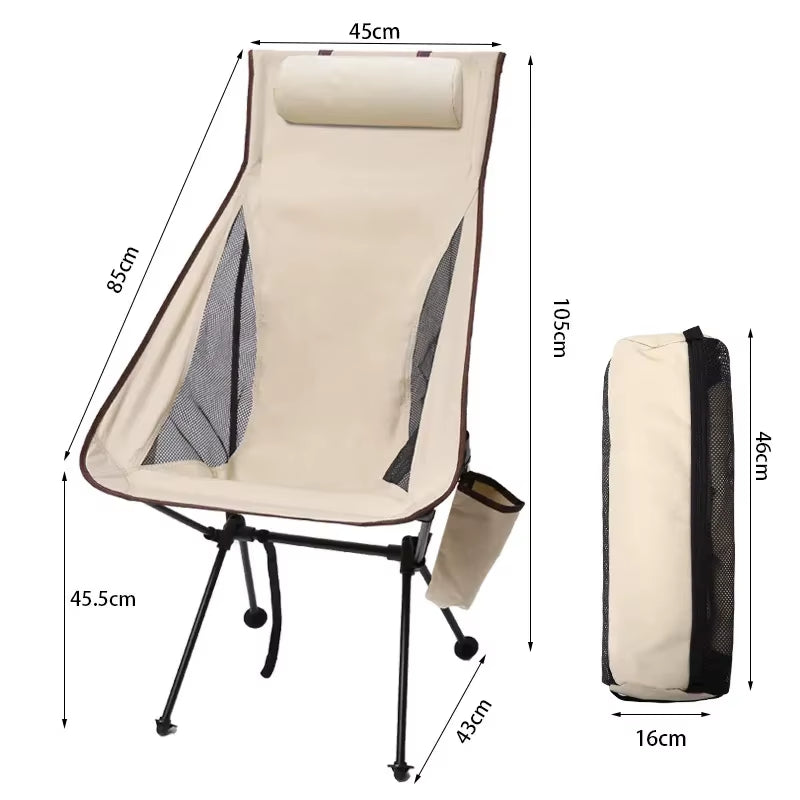 Portable Folding Camping Chair with Headrest, Lightweight Tourist Chairs, Aluminum Alloy, Fishing Chair, Outdoor Furniture