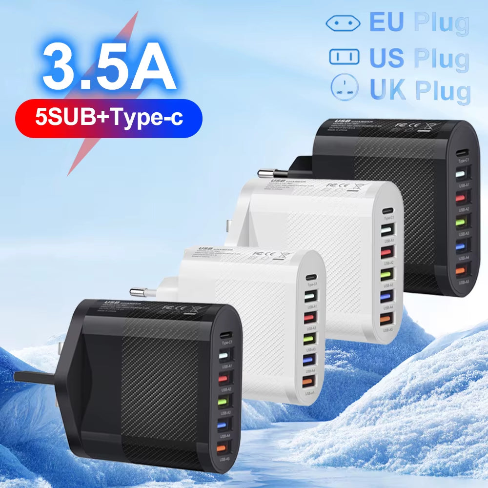 6 Ports USB Type C Charger PD Fast Charging Adapter Quick Charge3.0 for Iphone Samsung Xiaomi Huawei Phone Wall Charger Plug #3
