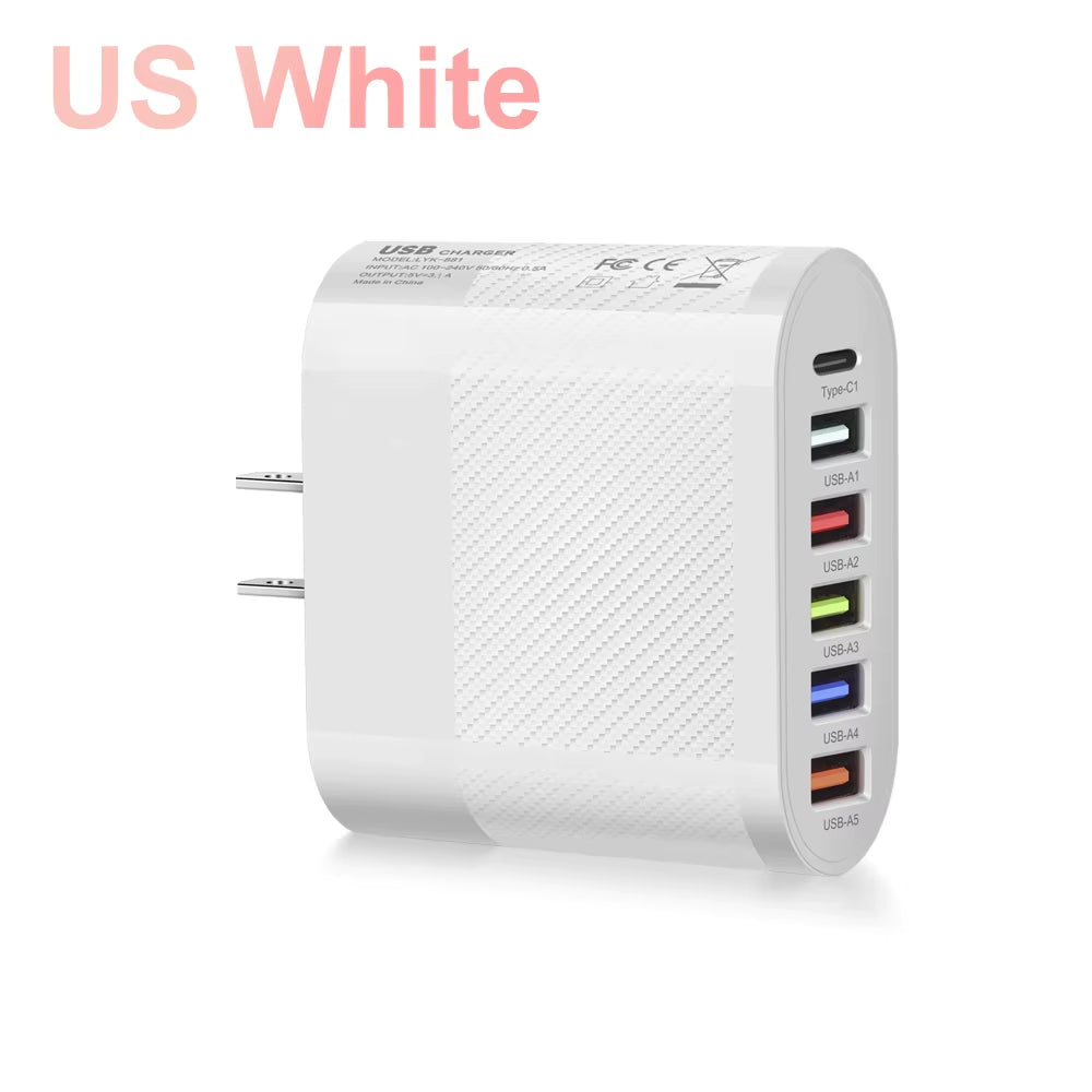6 Ports USB Type C Charger PD Fast Charging Adapter Quick Charge3.0 for Iphone Samsung Xiaomi Huawei Phone Wall Charger Plug #3