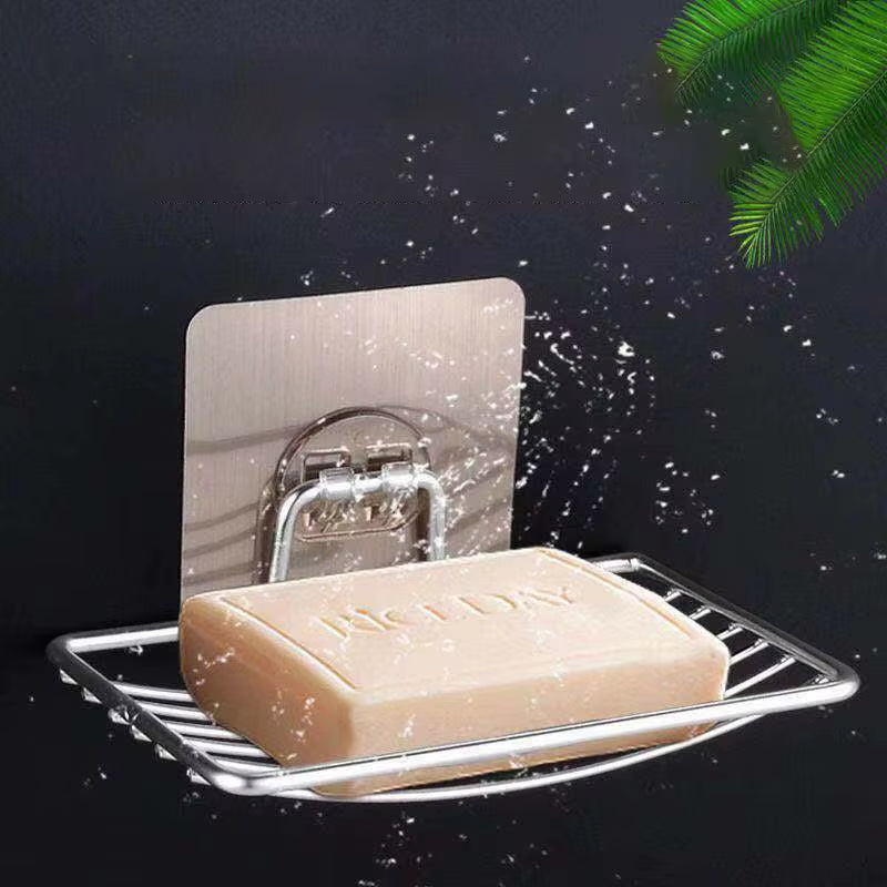 1Pc-Stainless Steel Soap Rack Punch-Free Nail-Free Bathroom Single Layer Drain Wall Hanging Sucker Soap Box Light Luxury Shelf