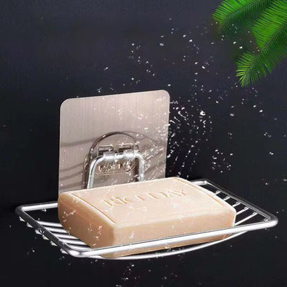 1Pc-Stainless Steel Soap Rack Punch-Free Nail-Free Bathroom Single Layer Drain Wall Hanging Sucker Soap Box Light Luxury Shelf