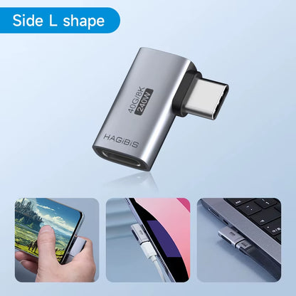 Hagibis 240W USB C to C Adapter 40Gbps 8K 60Hz 90 Degree Converter USB4 Adapter for Thunderbolt 4/3 Macbook Iphone 16 Pro Tablet