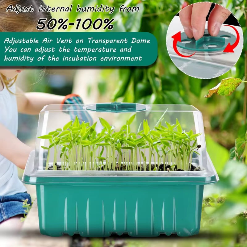 Seed Starter Tray with Grow Light Full Spectrum LED Grow Light Seedling Tray Greenhouse Plant Germination Trays Seed Starter Kit