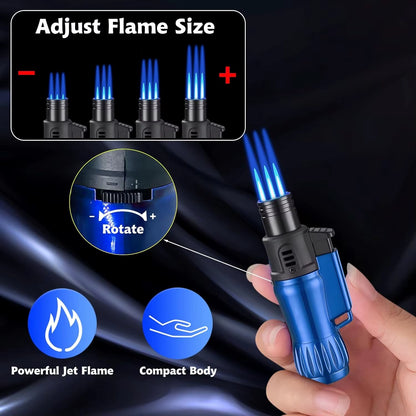 3Pcs Jet Flame Torch Lighter Windproof Design Refillable Butane Gas, Jet Triple Flame for Outdoor Indoor Gifts(Without Butane)