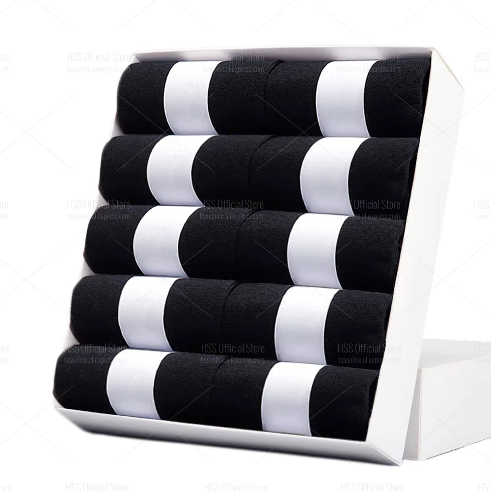 HSS 5/10 Pairs Men'S Cotton Blend Socks Black Business Men Socks Soft Breathable Summer Winter for Male Socks plus Size (6.5-14)