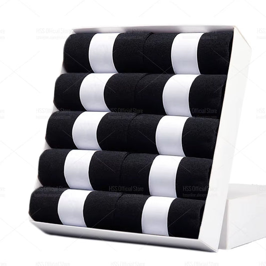 HSS 5/10 Pairs Men'S Cotton Blend Socks Black Business Men Socks Soft Breathable Summer Winter for Male Socks plus Size (6.5-14)