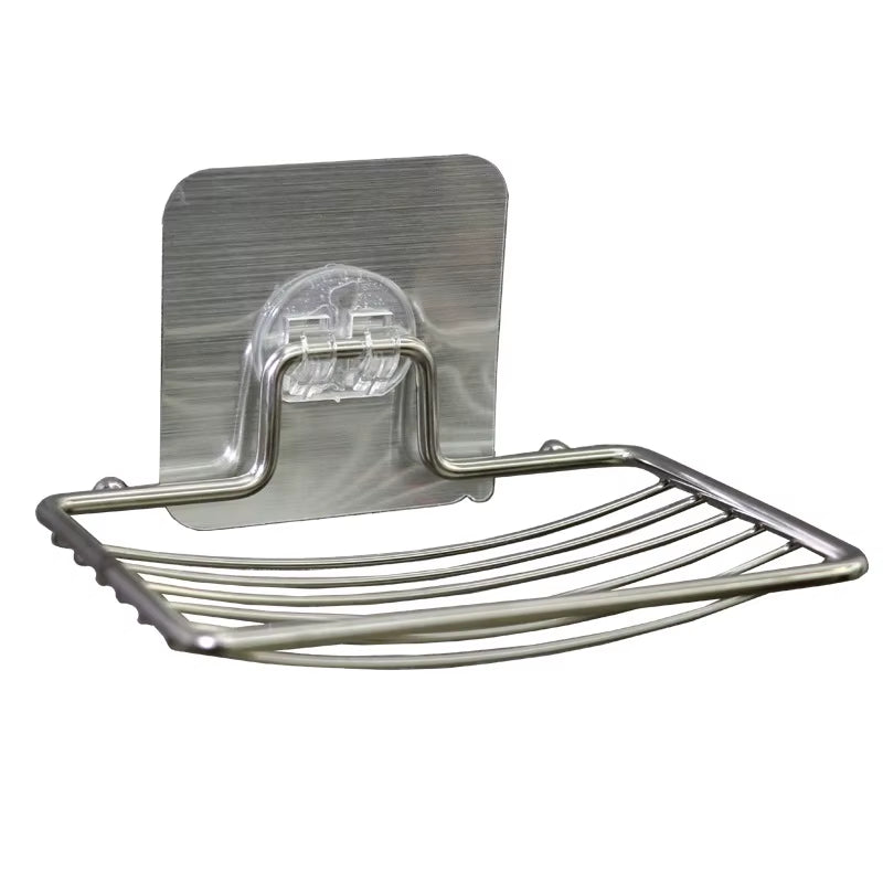 1Pc-Stainless Steel Soap Rack Punch-Free Nail-Free Bathroom Single Layer Drain Wall Hanging Sucker Soap Box Light Luxury Shelf