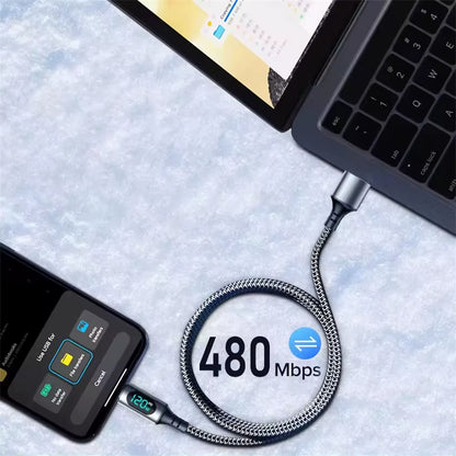 NNBILI 6A 120W USBA to Type C Super Fast Charge Cable Nylon Data Cord for Xiaomi POCO Samsung with Led Digital Display Cable
