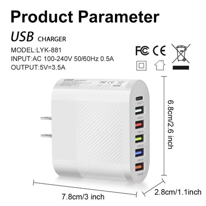 6 Ports USB Type C Charger PD Fast Charging Adapter Quick Charge3.0 for Iphone Samsung Xiaomi Huawei Phone Wall Charger Plug #3