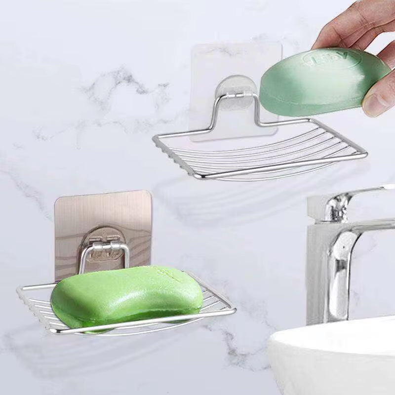 1Pc-Stainless Steel Soap Rack Punch-Free Nail-Free Bathroom Single Layer Drain Wall Hanging Sucker Soap Box Light Luxury Shelf