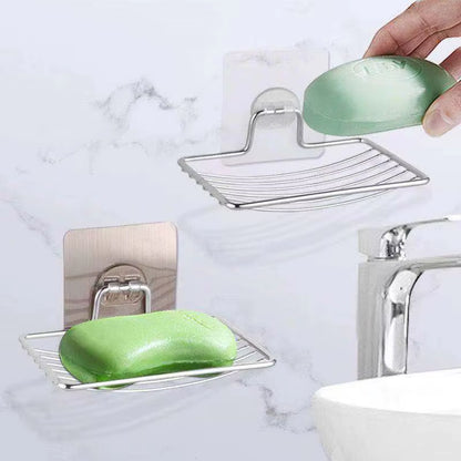 1Pc-Stainless Steel Soap Rack Punch-Free Nail-Free Bathroom Single Layer Drain Wall Hanging Sucker Soap Box Light Luxury Shelf