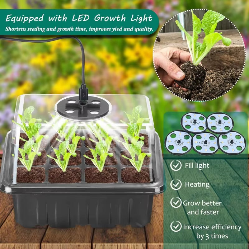 Seed Starter Tray with Grow Light Full Spectrum LED Grow Light Seedling Tray Greenhouse Plant Germination Trays Seed Starter Kit