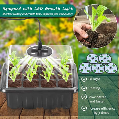 Seed Starter Tray with Grow Light Full Spectrum LED Grow Light Seedling Tray Greenhouse Plant Germination Trays Seed Starter Kit